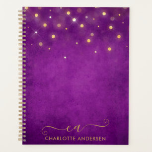Moderne Waterverf Gold Bokeh Glitter Monogrammed Planner