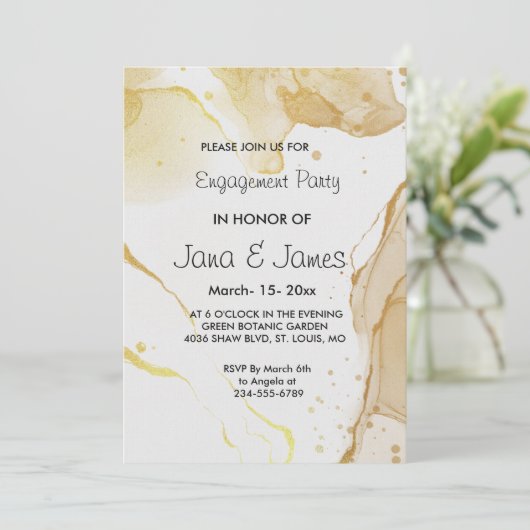 Moderne Waterverf Gold Verloving Kaart (Staand voorkant)
