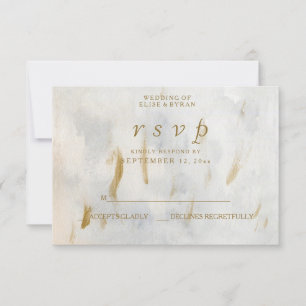 Moderne Waterverf Gold White marmer Wedding RSVP Kaartje