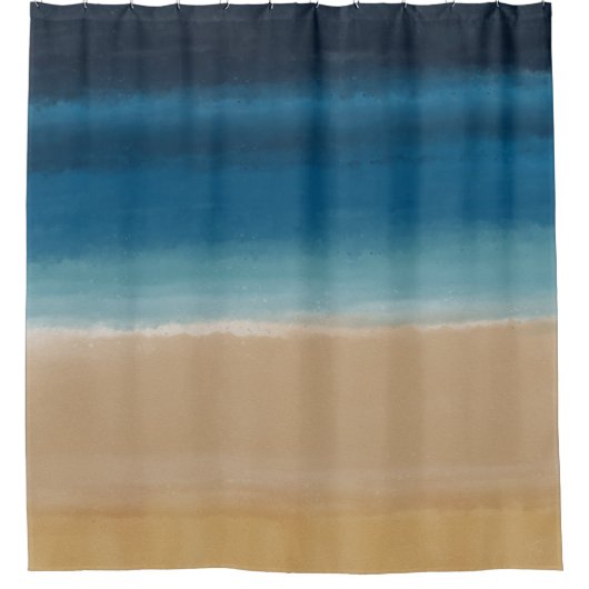 Moderne Waterverf goudblauw strand Douchegordijn (Voorkant)