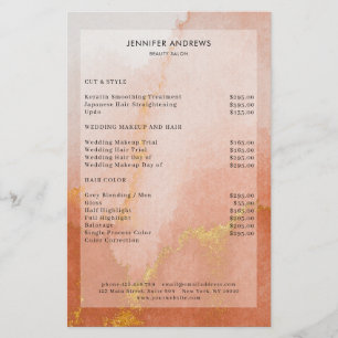 Moderne Waterverf Gouden Salon Prijslijst Flyer