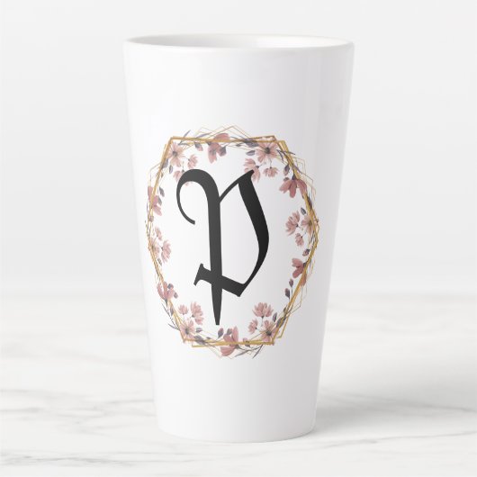 Moderne waterverf gradiëntbloemen Monogram naam Latte Mok (Voorkant)