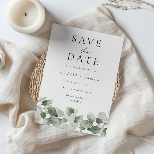 Moderne Waterverf Green Leaf Elegant Wedding Save The Date