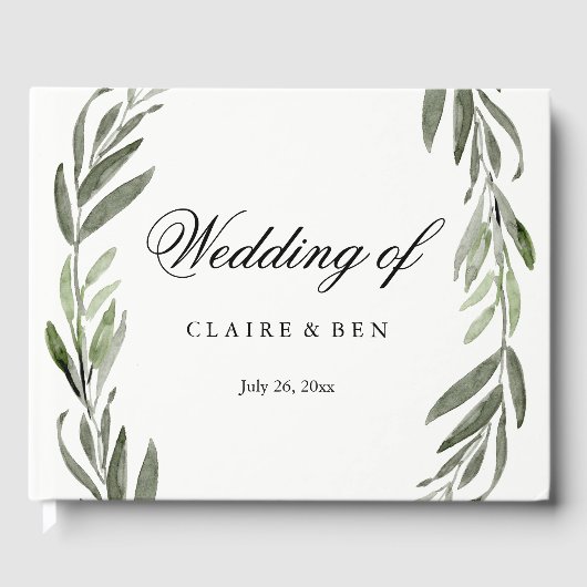 Moderne Waterverf Green Leaf Wedding Guestbook Gastenboek (Voorkant)