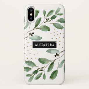 Moderne Waterverf Greenery en Gold iPhone X Hoesje