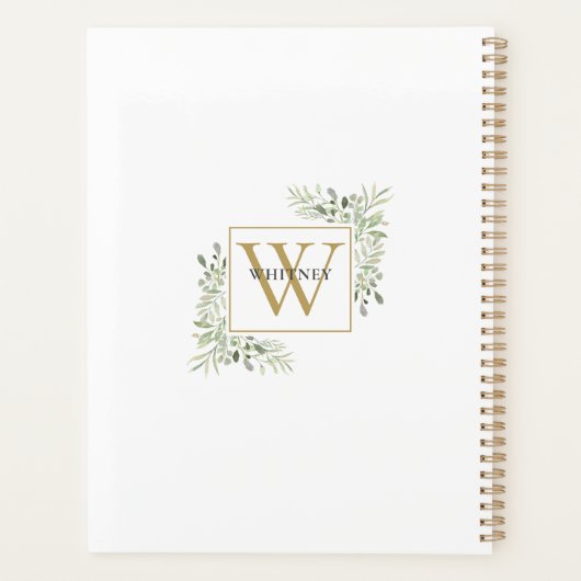 Moderne Waterverf Greenery Gold Monogram 2023 Planner (Achterkant)