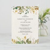 Moderne Waterverf Greenery Leaf & Gold Drups Kaart (Staand voorkant)