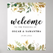 Moderne Waterverf Greenery Leaf & Gold Drups Poster (Voorkant)