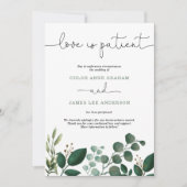 Moderne Waterverf Greenery Love is Patient Wedding Kaart (Voorkant)