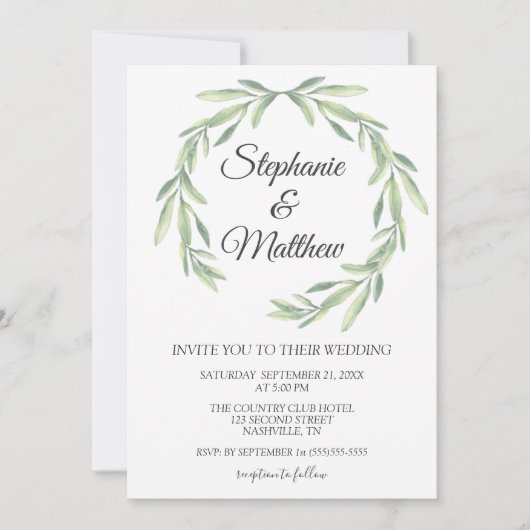 Moderne Waterverf Greenery Wedding (Voorkant)