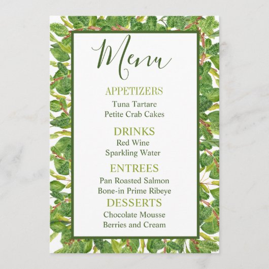 Moderne Waterverf Greenery Wedding Menu (Voorkant)
