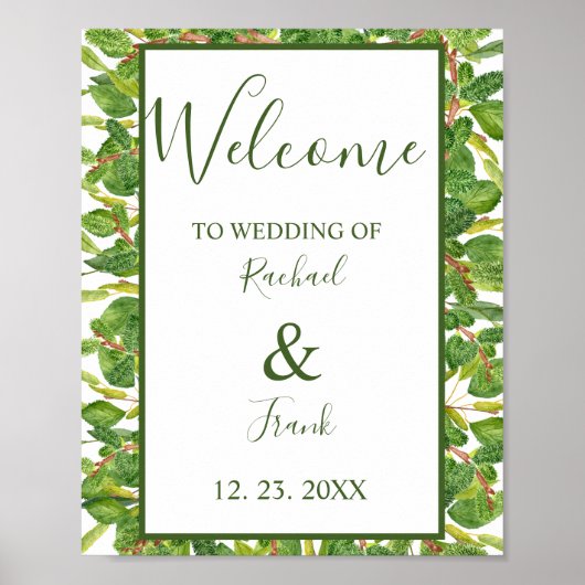 Moderne Waterverf Greenery Wedding Poster (Voorkant)
