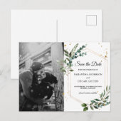 Moderne Waterverf Griekenland Eucalyptus Gold Lijs Aankondigingskaart (Voorkant / Achterkant)