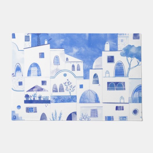 Moderne Waterverf - Grieks eiland Santorini Deurmat (Voorkant)