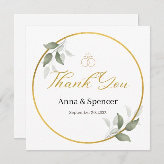 Moderne Waterverf groen dank u bruiloft gunst Kaart (Voorkant / Achterkant)