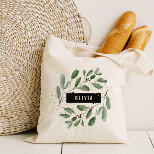 Moderne waterverf groen en goud   Gepersonaliseerd Tote Bag
