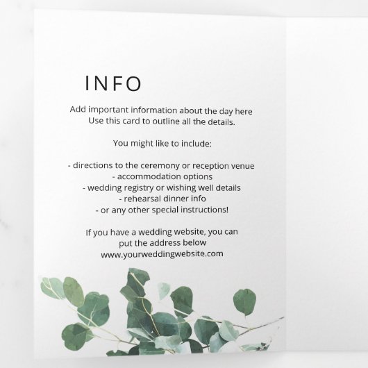 Moderne Waterverf groen eucalyptus bruiloft tri- Drieluik Uitnodiging (Binnenzijde eerst)