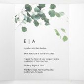 Moderne Waterverf groen eucalyptus bruiloft tri- Drieluik Uitnodiging (Binnenkant midden)