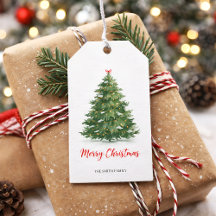 Moderne Waterverf Groen Kerstboom Cadeau Prettig