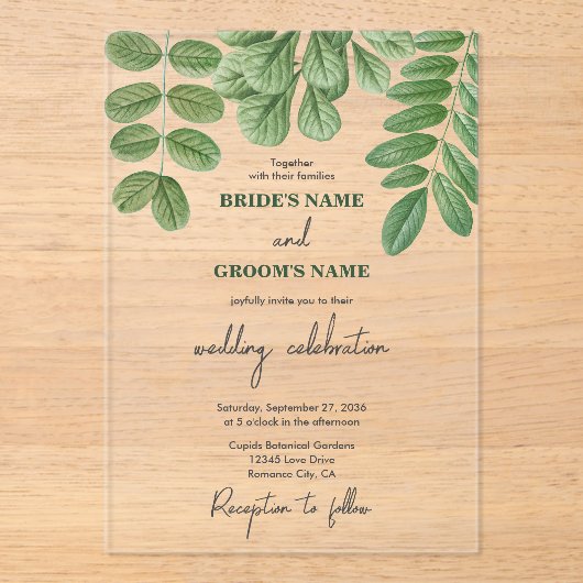 Moderne Waterverf groen smaragd groene bruiloft Acryl Uitnodigingen (Voorkant)