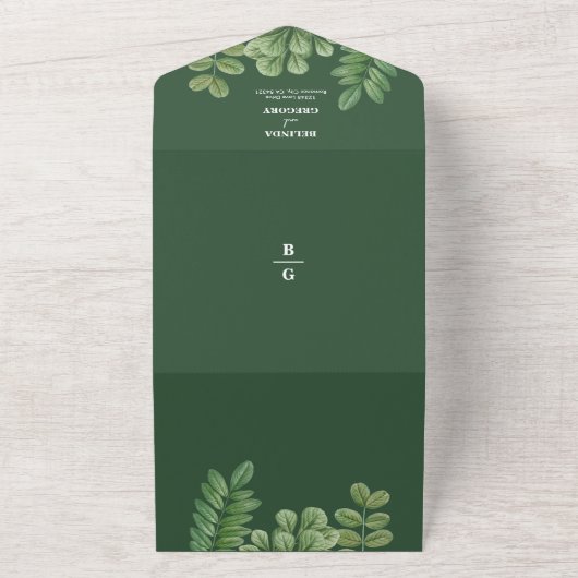 Moderne Waterverf groen smaragd groene bruiloft All In One Uitnodiging (Buitenkant)