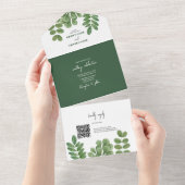 Moderne Waterverf groen smaragd groene bruiloft All In One Uitnodiging (Afscheurbaar)