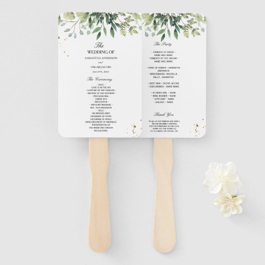 Moderne Waterverf Groene Bladeren Branch Handwaaier (Voorkant en achterkant)