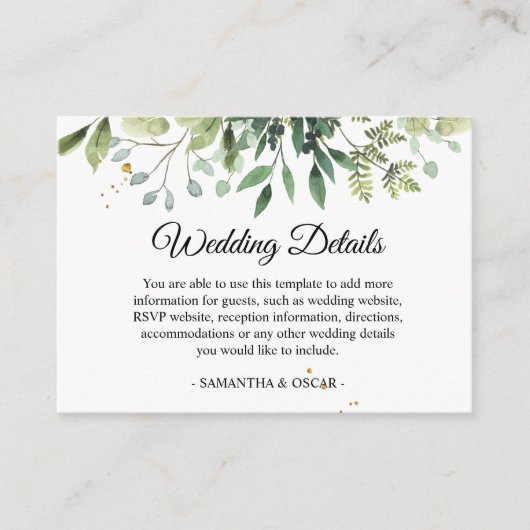 Moderne Waterverf Groene Bladeren Branch Informatiekaartje (Voorkant)