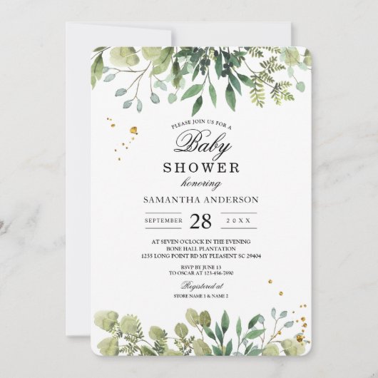 Moderne Waterverf Groene Bladeren Branch Kaart (Voorkant)