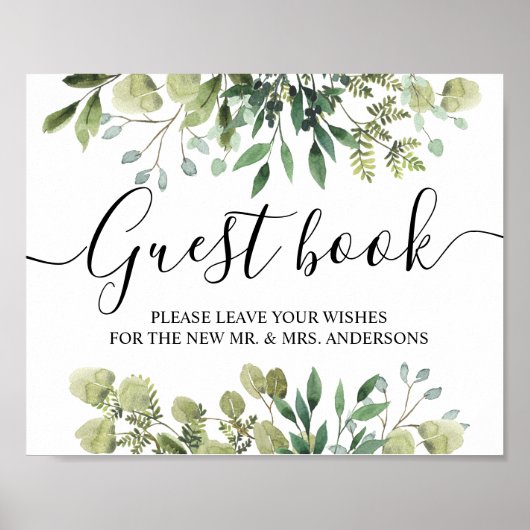 Moderne Waterverf Groene Bladeren Branch Poster (Voorkant)