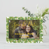 Moderne waterverf groene bruiloftsfoto save the date (Staand voorkant)