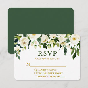 Moderne Waterverf Groene Floral Gold Wedding RSVP Kaartje