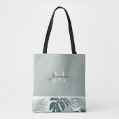Moderne Waterverf Groene Monstera laat Monogram Draagtas (Voorkant)
