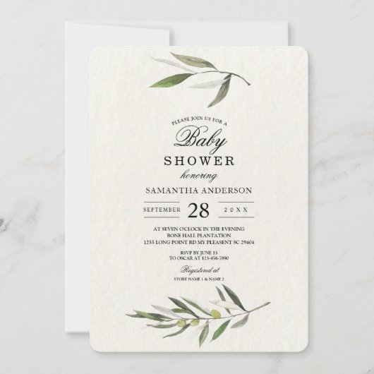 Moderne Waterverf Groene Olijftak Kaart (Voorkant)