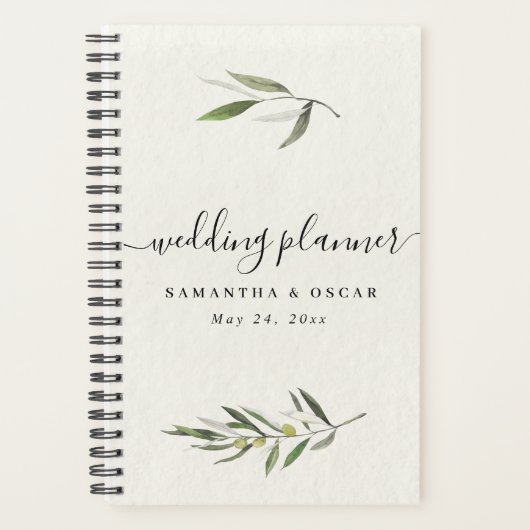 Moderne Waterverf Groene Olijftak Planner (Voorkant)