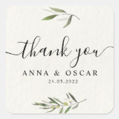 Moderne waterverf groene olijftak  vierkante sticker (Voorkant)