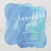 Moderne Waterverf Hanukkah Celebration Invitation Kaart (Voorkant / Achterkant)