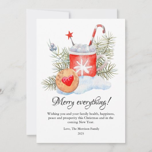 Moderne Waterverf Heet Chocolade Kerstmis Plat Des Feestdagenkaart (Voorkant)