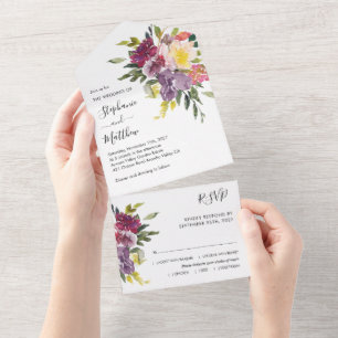 Moderne Waterverf Herfst Floral Wedding All In One Uitnodiging
