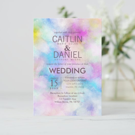 Moderne Waterverf huwelijksuitnodiging Kaart (Staand voorkant)
