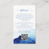 Moderne Waterverf Indigo Blauw Bruiloftsdetail Informatiekaartje (Voorkant)