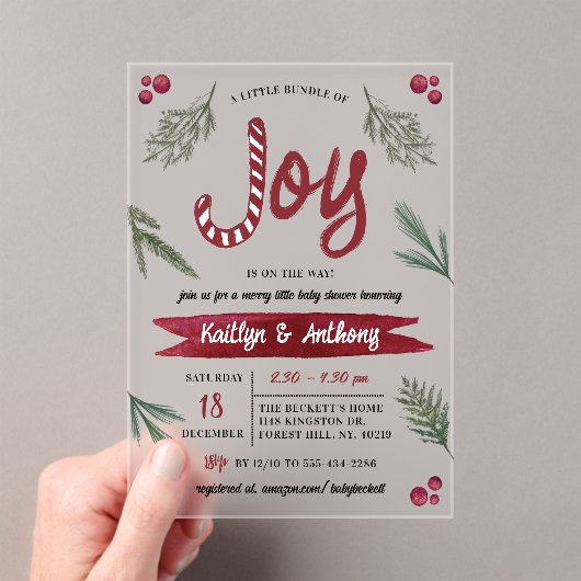 Moderne Waterverf "Joy" Baby shower snoepriet Acryl Uitnodigingen (Insitu (Draagbaar))