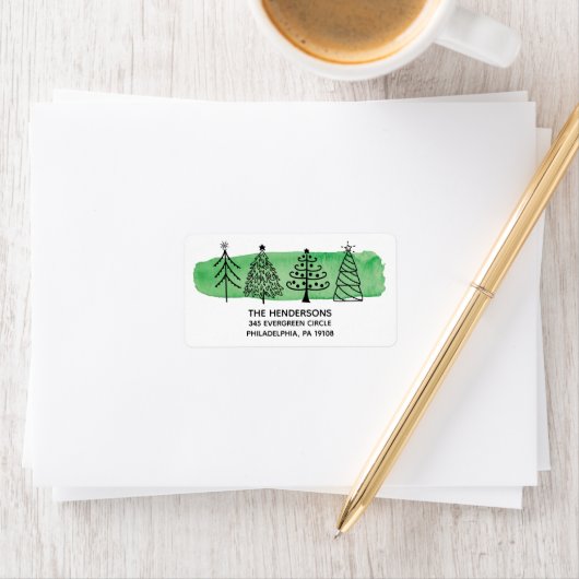 Moderne Waterverf Kerst Adresetiketten Etiket (Insitu)