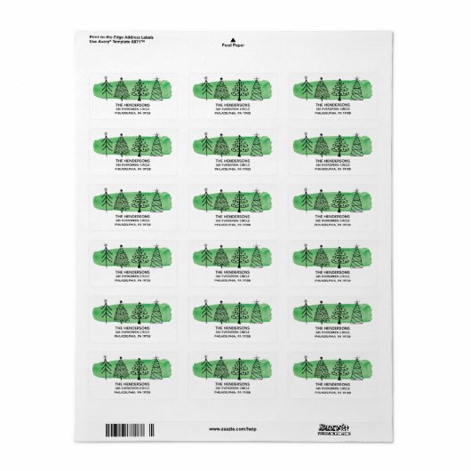 Moderne Waterverf Kerst Adresetiketten Etiket (Full Sheet)