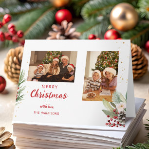 Moderne Waterverf Kerst Botanische Twee-Foto Kaart