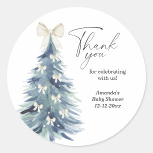 Moderne waterverf Kerst dennenboom babyshower Ronde Sticker