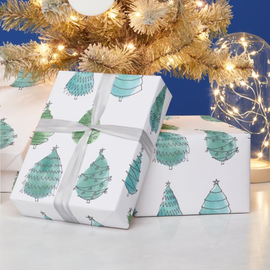 Moderne Waterverf kerstbomen Cadeaupapier (Feestdagen)
