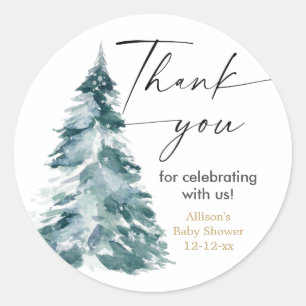 Moderne waterverf kerstboom babyshower ronde sticker