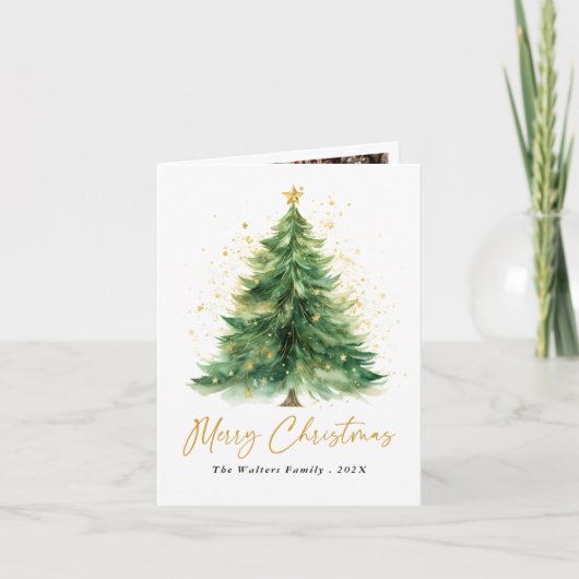 Moderne Waterverf kerstboom fotokaart Kaart (Voorkant)