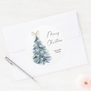 Moderne waterverf kerstboom ronde sticker